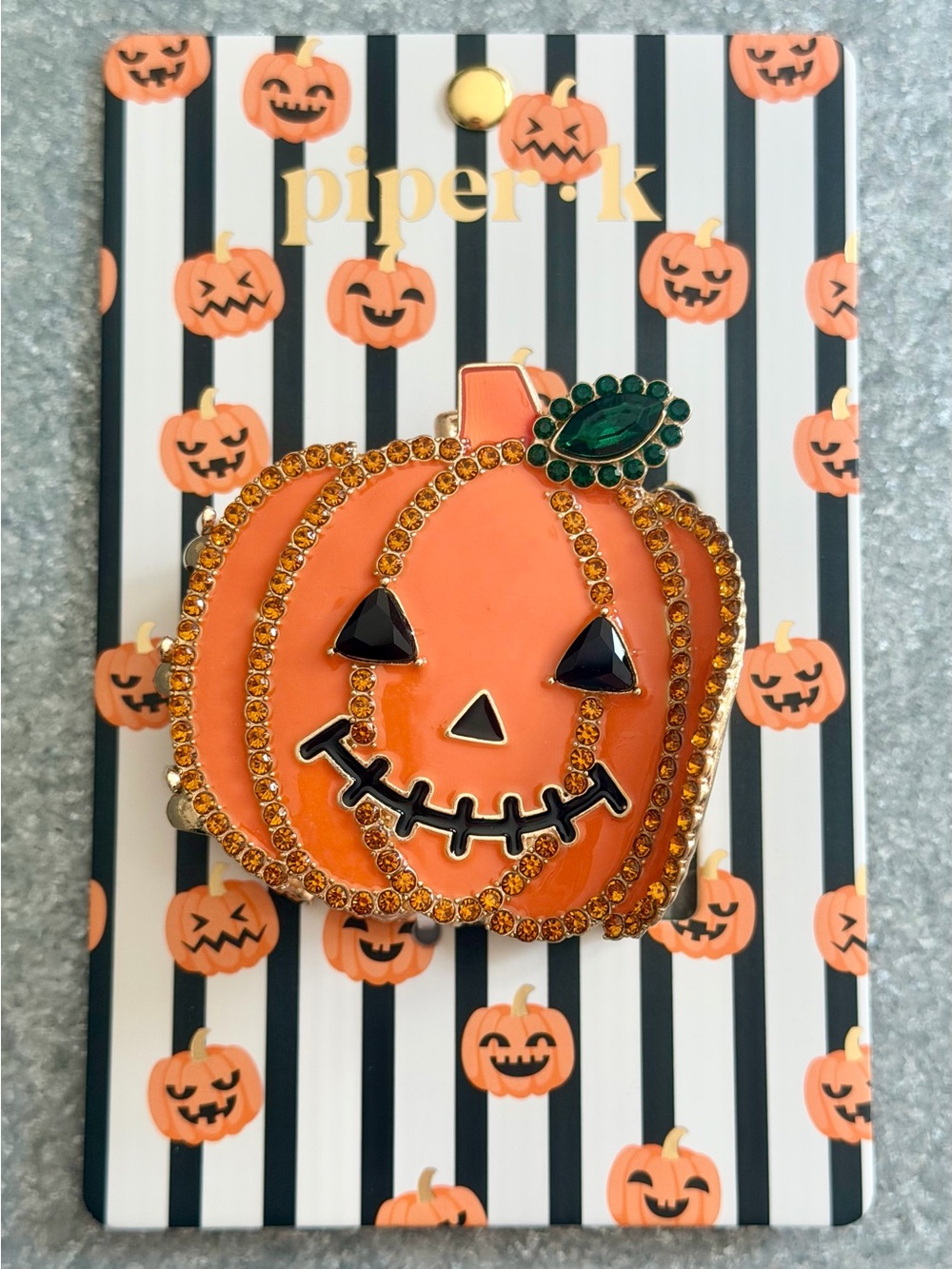 Piper K Halloween Pumpkin Hair Clip Metal Claw Gold Orange Jack O’ Lantern New